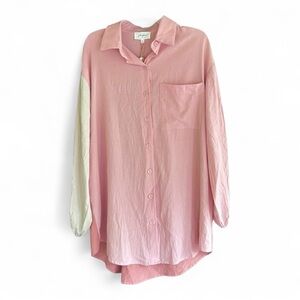 NWT JOHNNY BECCA Colorblock Button Down Tunic  Shirt Oversized Lagenlook | Sz L
